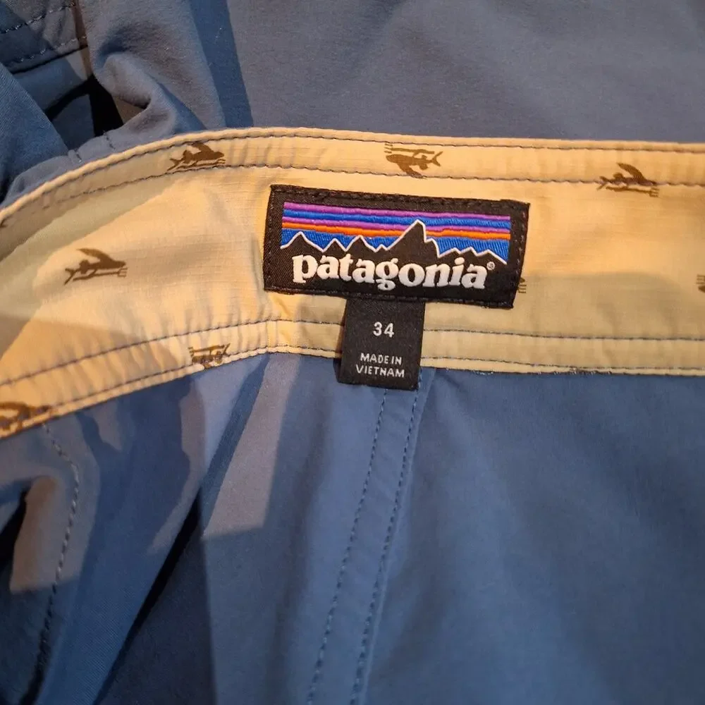 Patagonia Men's Stretch Wavefarer Board Shorts in blue swim trunks swimwear 34